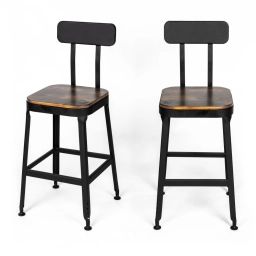 2 chaises de bar métal noir et bois foncé 63cm