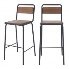 Chaise de bar 72 cm en bois vieilli et métal noir (lot de 2)