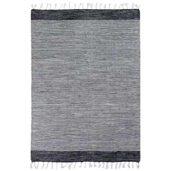 Tapis 100% coton bandes noir-gris-blanc 160×230