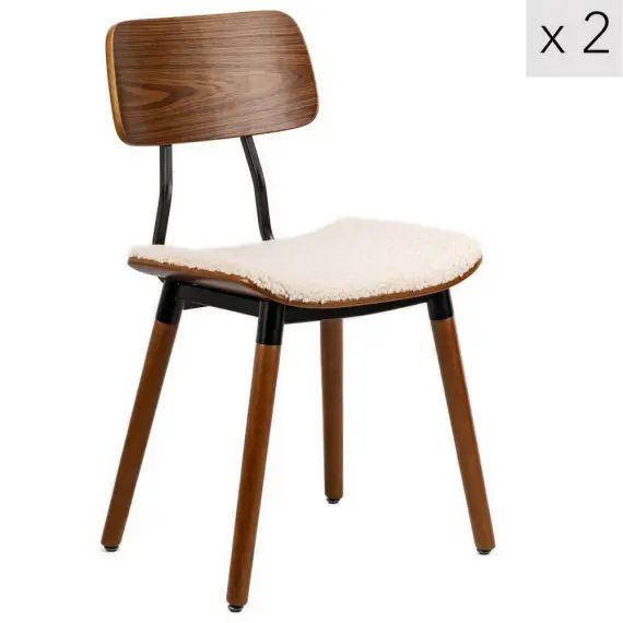 Lot de 2 chaises en bois et bouclettes blanches