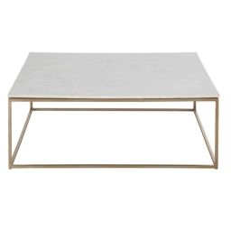 Table basse carrée en marbre blanc et métal coloris laiton