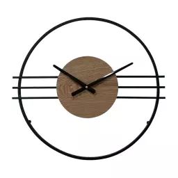 Horloge murale moderne en MDF et métal noire et brune Ø 50 cm