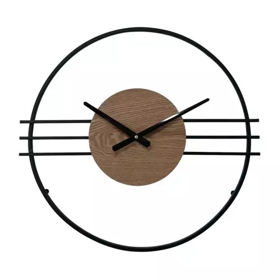 Horloge murale moderne en MDF et métal noire et brune Ø 50 cm