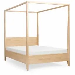 Lit baldaquin tête de lit et sommier hêtre massif 140x200cm