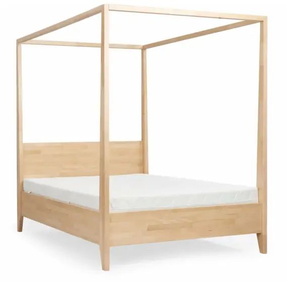 Lit baldaquin tête de lit et sommier hêtre massif 140x200cm