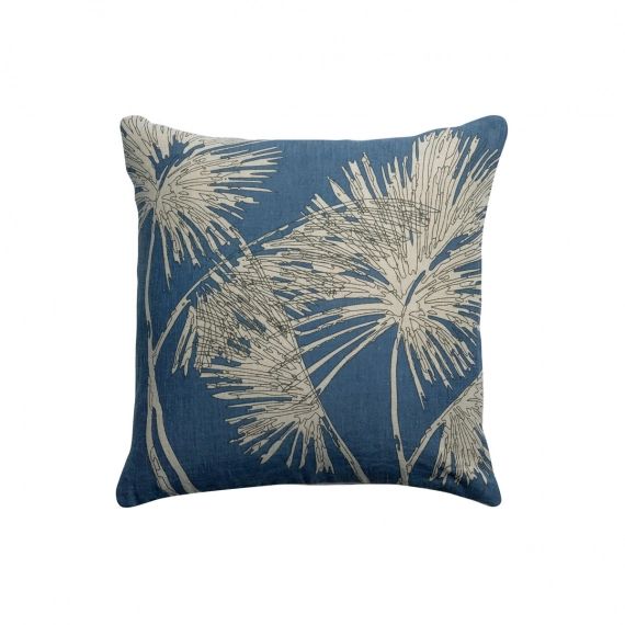 Coussin en lin bleu motif palmier 45 x 45 cm NATURA