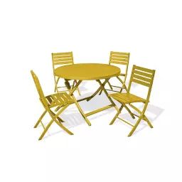 Ensemble repas de jardin 4 places en aluminium jaune moutarde