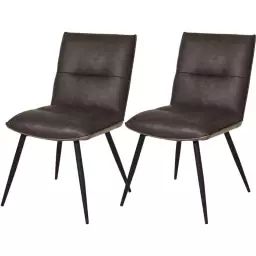 Chaise de salle à manger moderne tissu effet cuir (lot de 2) marron