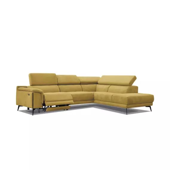 Canapé d’angle droit 5 places avec relax électrique tissu jaune