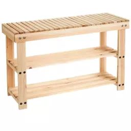 Banc étagère à chaussures sapin 2 étages – 70.5×26.2×45.2cm