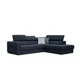Canapé d’angle droit 5 places en tissu bleu foncé avec coussins déco
