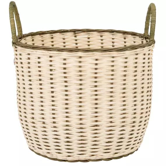 Panier de rangement en rotin tressé beige et vert