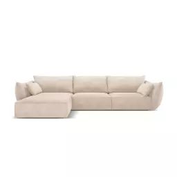 Canapé d’angle gauche 4 places en tissu chenille beige