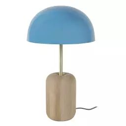 Lampe a poser bois naturel et bleu