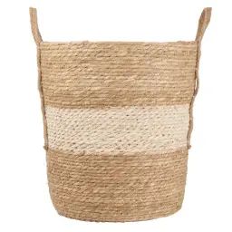 Panier en fibre végétale coloris camel, écru et naturel
