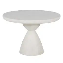 Table de jardin ronde en béton imitation travertin et métal blanc 4 personnes D110