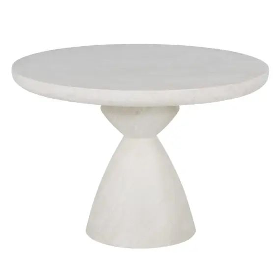 Table de jardin ronde en béton imitation travertin et métal blanc 4 personnes D110
