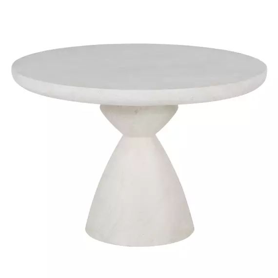 Table de jardin ronde en béton imitation travertin et métal blanc 4 personnes D110