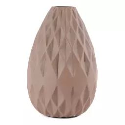 Vase moderne design graphique métal émaillé taupe h 21 cm