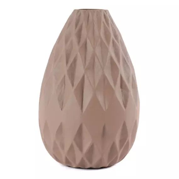 Vase moderne design graphique métal émaillé taupe h 21 cm