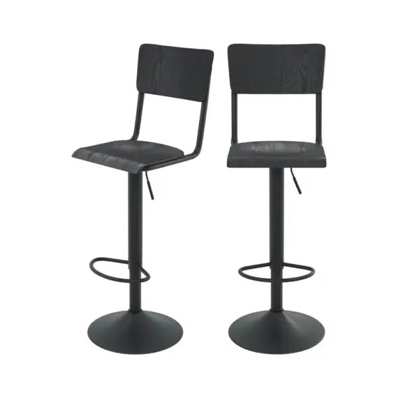 Chaise de bar réglable 60/80 cm en bois noir (lot de 2)