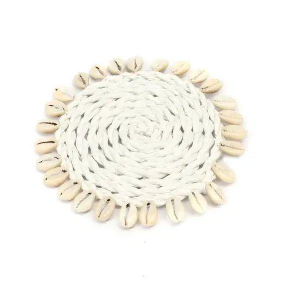 Dessous-de-plat en coquillage et jonc de mer blanc