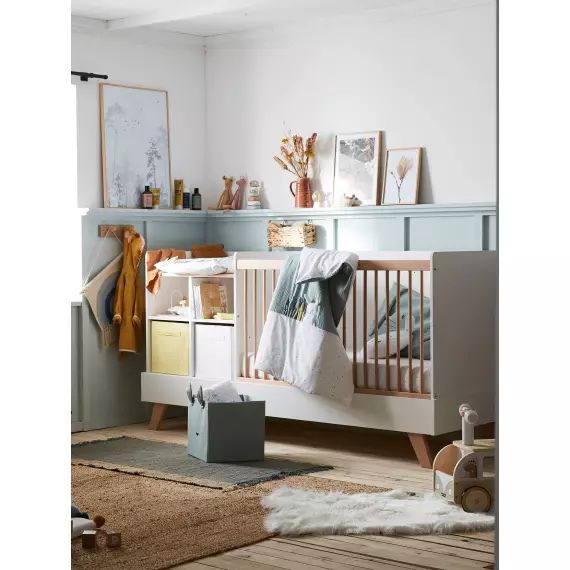 Lit combiné 4 en 1 évolutif avec rangements et table à langer COMBINID blanc / bois