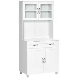 Buffet haut contemporain 4 portes grand tiroir et niche blanc