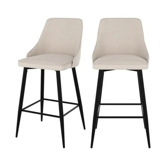 Chaise de bar en tissu beige et pieds en métal 66.5 cm (lot de 2)
