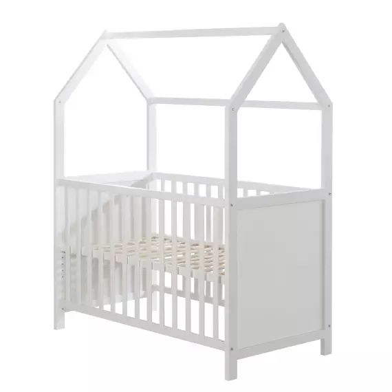 Lit cabane bébé 60×120 en bois blanc