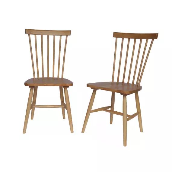 Lot de 2 chaises naturelles à barreaux en bois d’hévéa
