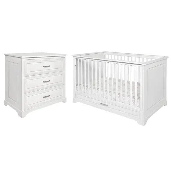 Chambre bébé : Duo – Lit évolutif 70×140 commode 3 tiroirs blanc