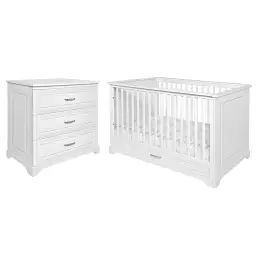 Chambre bébé : Duo – Lit évolutif 70×140 commode 3 tiroirs blanc
