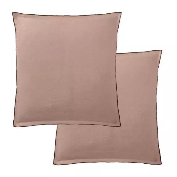 2 taies d’oreiller carrées en lin français – lin lavé marron 65×65 cm
