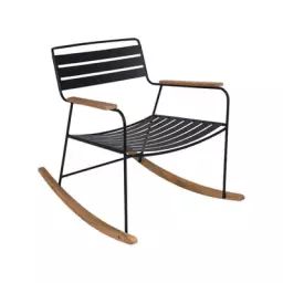 Rocking chair Surprising en Métal, Teck – Couleur Noir – 69 x 89 x 76 cm – Designer Harald Guggenbichler