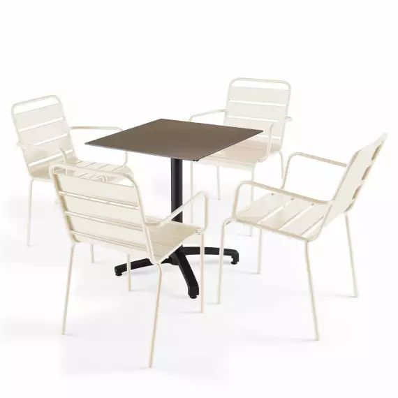 Ensemble table de jardin stratifié taupe et 4 chaises ivoire