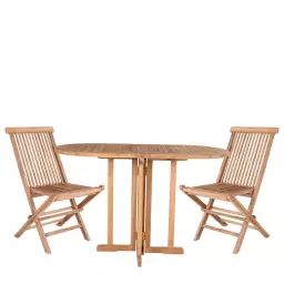 Table de jardin 120 cm + 2 chaises en teck