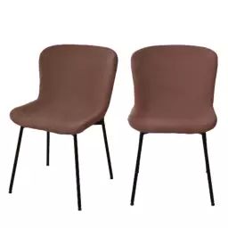 Maceda – Lot de 2 chaises en tissu bouclette et métal – Couleur – Marron