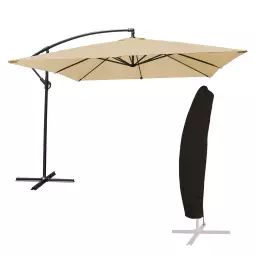 Parasol déporté carré 2,7×2,7m acier toile beige avec housse