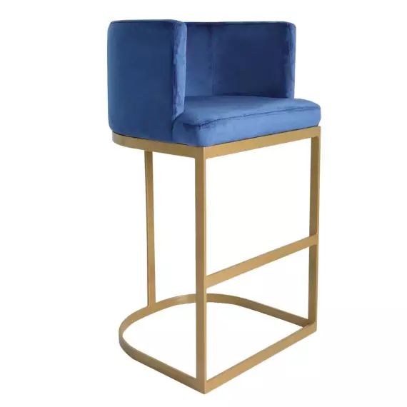 Chaise de bar noellie velours bleu pieds or