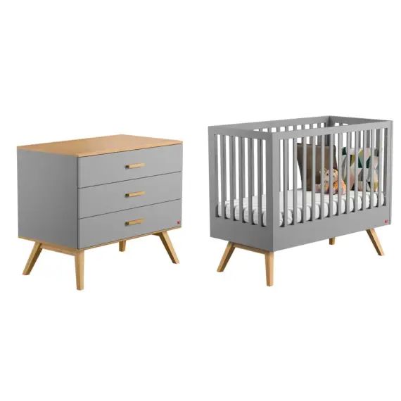 Chambre bébé : Duo – Lit bébé 60×120 commode gris