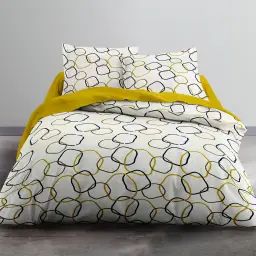 Parure de housse de couette bouton coton beige 220×240 cm