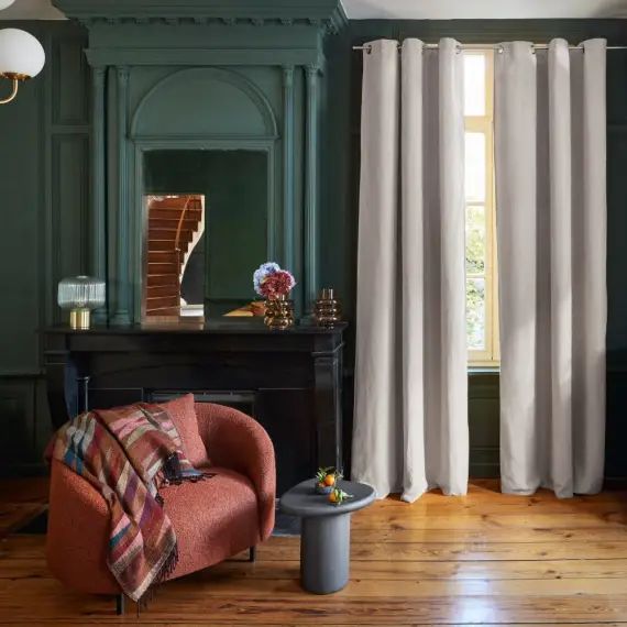 Rideau oeillets doublé occultant 190×270 cm Calcaire en Lin