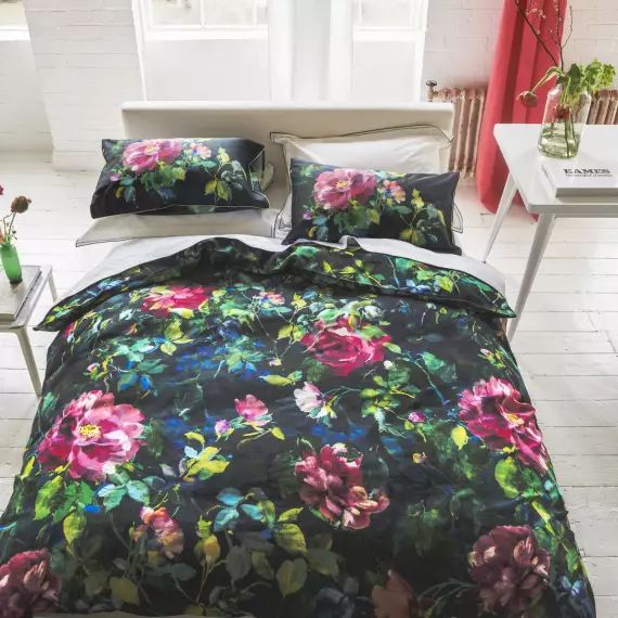 Housse de couette imprimée en satin de coton noir 260×240