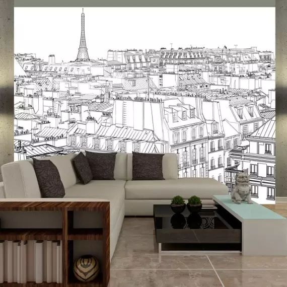 Papier peint panoramique architecture croquis parisien 400×309 cm