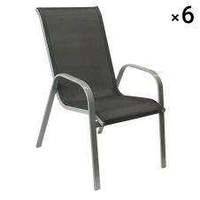 Lot de 6 chaises en textilène gris et aluminium gris