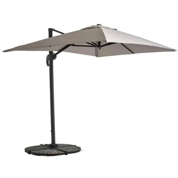 Parasol déporté 2×3 m et 4 dalles lestées aluminium taupe