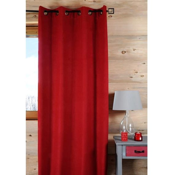Rideau uni à l’aspect laineux polyester rouge 260×135