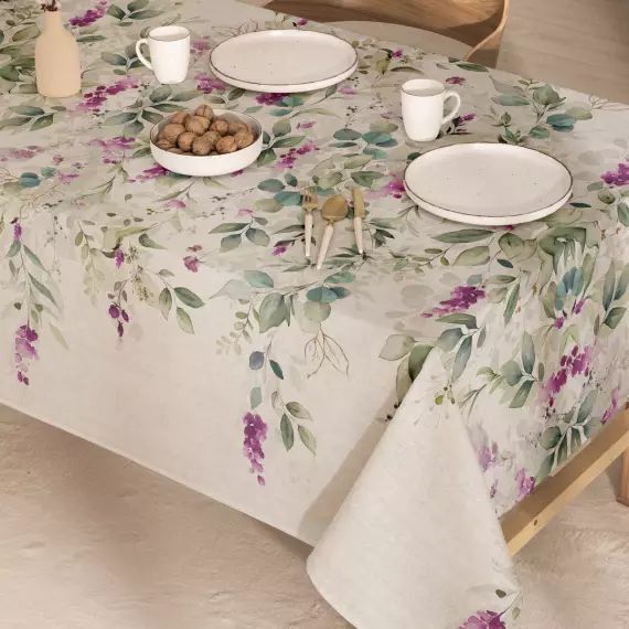 Nappe en lin antitâche imprimée floral 140×140 cm