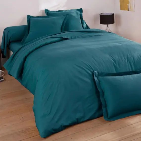 Housse de couette 140×200 en percale de coton  bleu canard